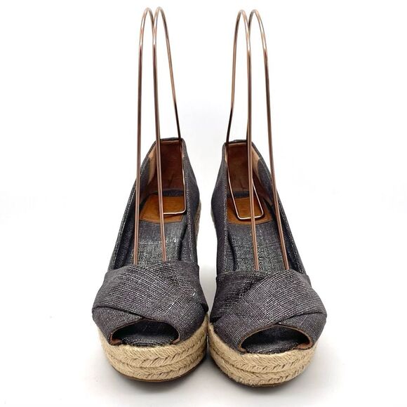 Tory Burch Filipa Espadrille Wedge Heel in Shimmer Pewter Linen Women’s Size 5.5 - Picture 12 of 16